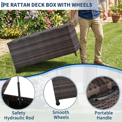 125 Gallon Large Deck Box Waterproof PE Rattan Outdoor Storage Box - Image 5