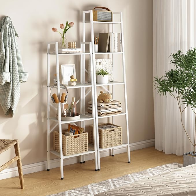 Hoctieon 4-Tier Industrial Ladder Bookshelf, Narrow Ladder Shelf, Tall Standing - Image 2