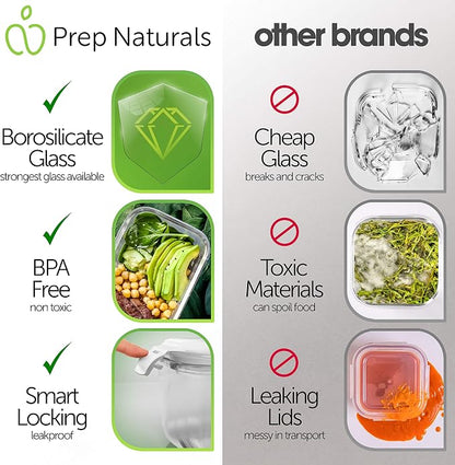 PrepNaturals 8 Pack 36oz Glass Meal Prep Containers - Image 3