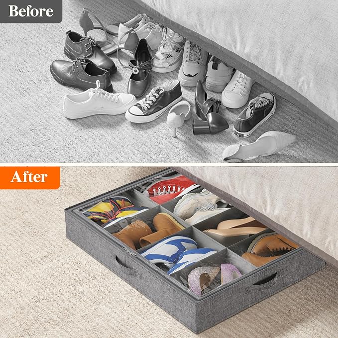 Lifewit Under Bed Shoe Storage Organizer Fits 8 Pair Sneakers, 4.3 Inches Tall - Image 8