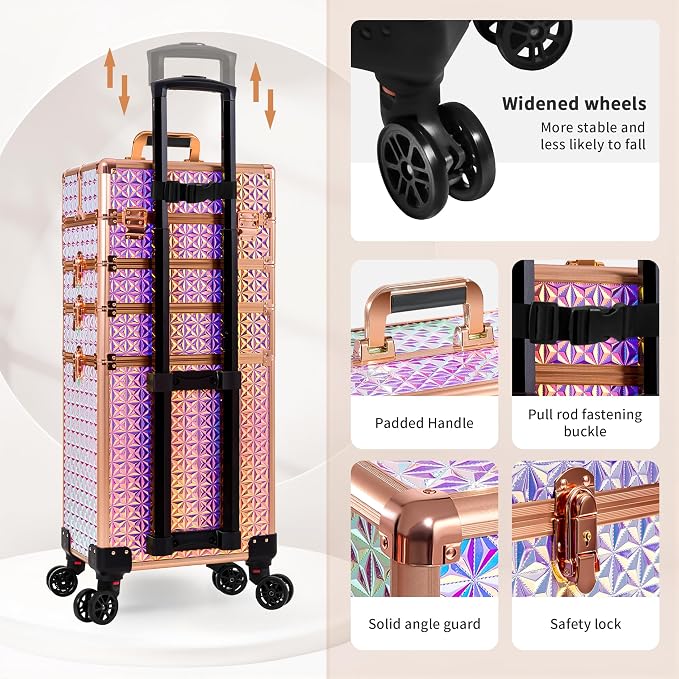 AROUS 5 in 1 Rolling Makeup Train Case Cosmetology Case on Wheels Large - Image 7