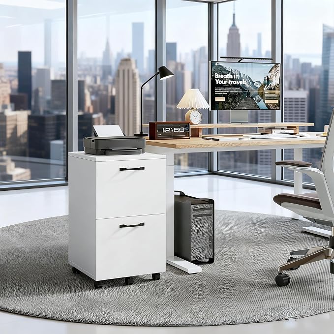 2 Drawer Filing Cabinet, Wood Rolling Filing Cabinets - Image 2