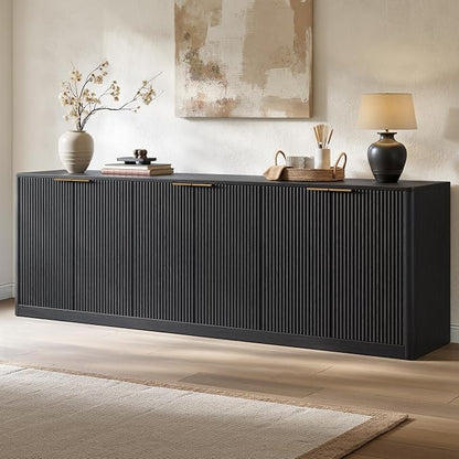Evermagin 94" Fluted Black Buffet Cabinet Sideboard by Evermagin