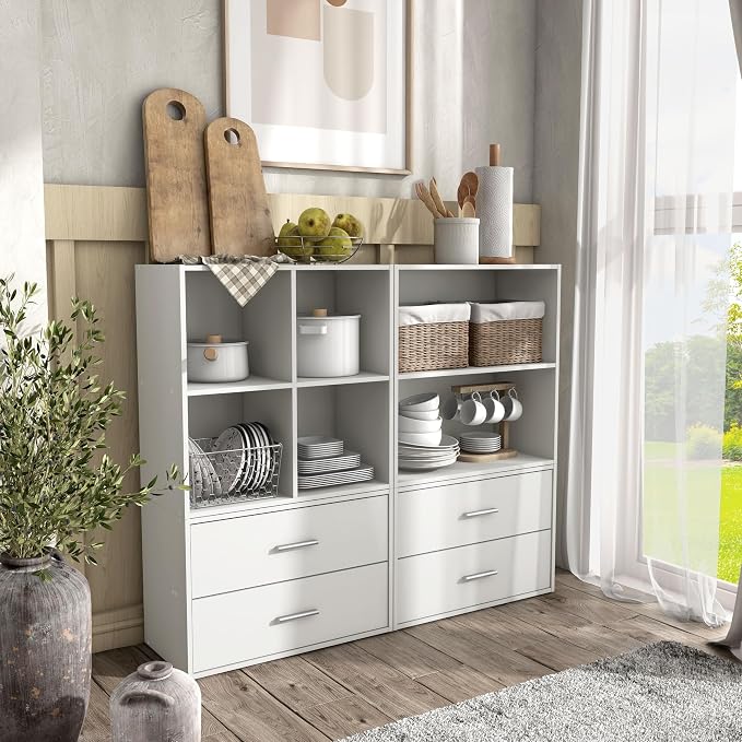 Homes: Inside + Out Apexa 4-Cube Storage Organizer Shelves, Stackable Wood - Image 12