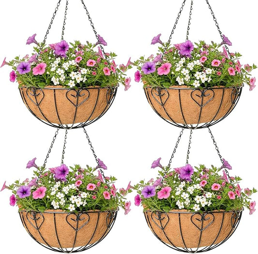 4 Pack Hanging Planter for Outdoor Plants 16 inch Metal Hanging Flower Basket by Unknown