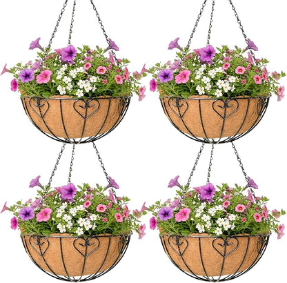 4 Pack Hanging Planter for Outdoor Plants 14 inch Metal Hanging Flower Basket by Unknown