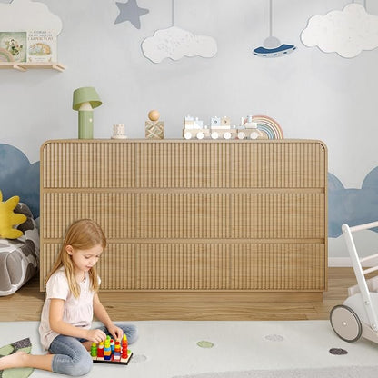 Dresser for Bedroom with 9 Drawers, Fluted Chest of Drawers with Round Curved - Image 7