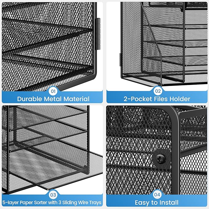 Lavatino Desk Organizer, 5-Tier Metal Mesh Paper Letter Tray - Image 6