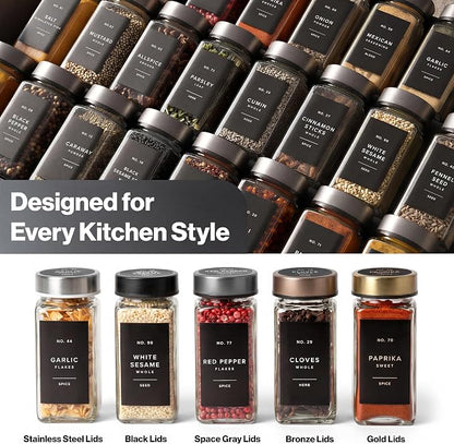 EDELHAUS Glass Spice Jars with Label, 24x Space Gray Stainless Steel Lids | - Image 9