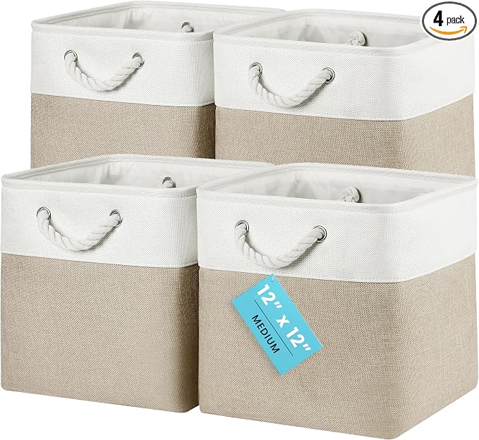 OrganiHaus 12x12 Cube Storage Bins 4 Pack, Foldable Cube Storage Organizer w/ by OrganiHaus