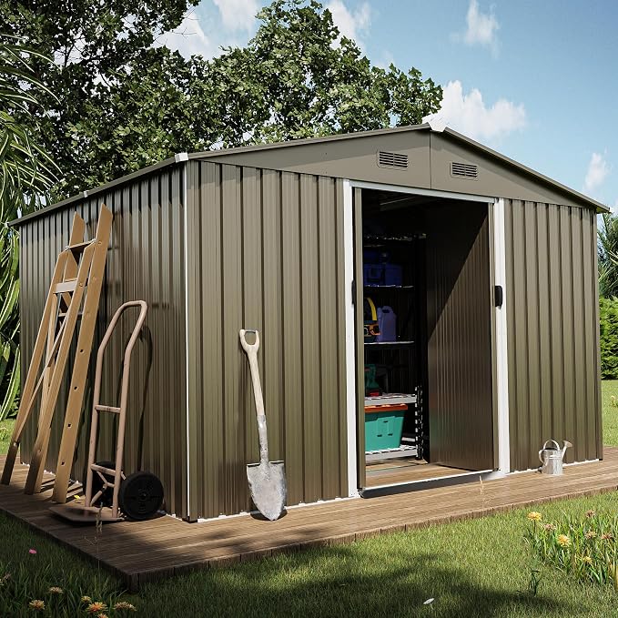 10FT x 8FT Outdoor Storage Shed, Waterproof Lockable Door Metal Tool Shed - Image 4