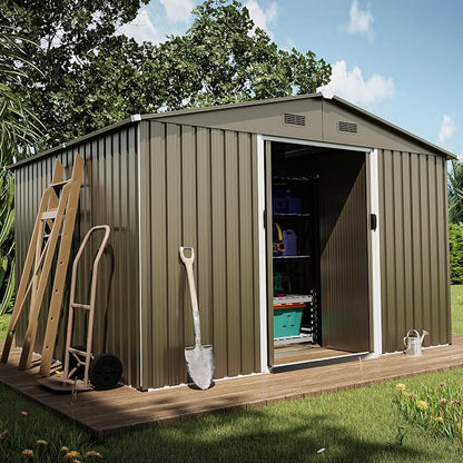 10FT x 8FT Outdoor Storage Shed, Waterproof Lockable Door Metal Tool Shed - Image 4