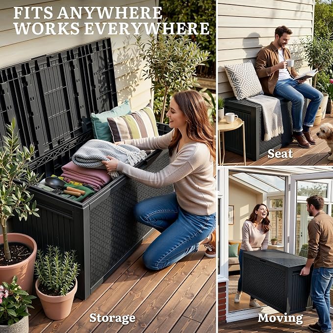YITAHOME 95 Gallon Outdoor Storage Deck Box, Waterproof Resin Deck Box w/Handles - Image 6