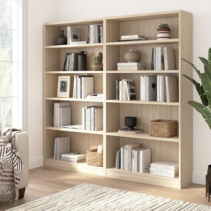 Bush Furniture Universal Tall 5 Shelf Bookcase in Natural Elm, Vertical Storage - Image 4
