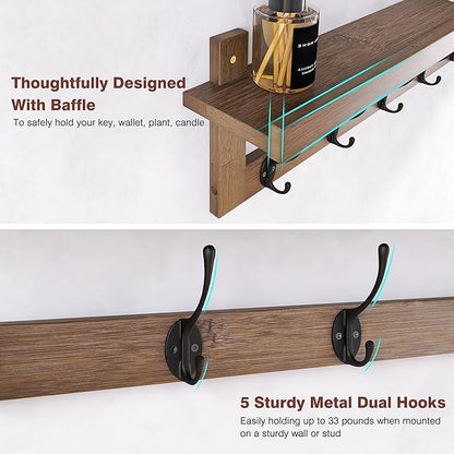 SMIBUY Coat Hooks with Shelf Wall-Mounted, 29.2 Inch Entryway Coat Rack - Image 6