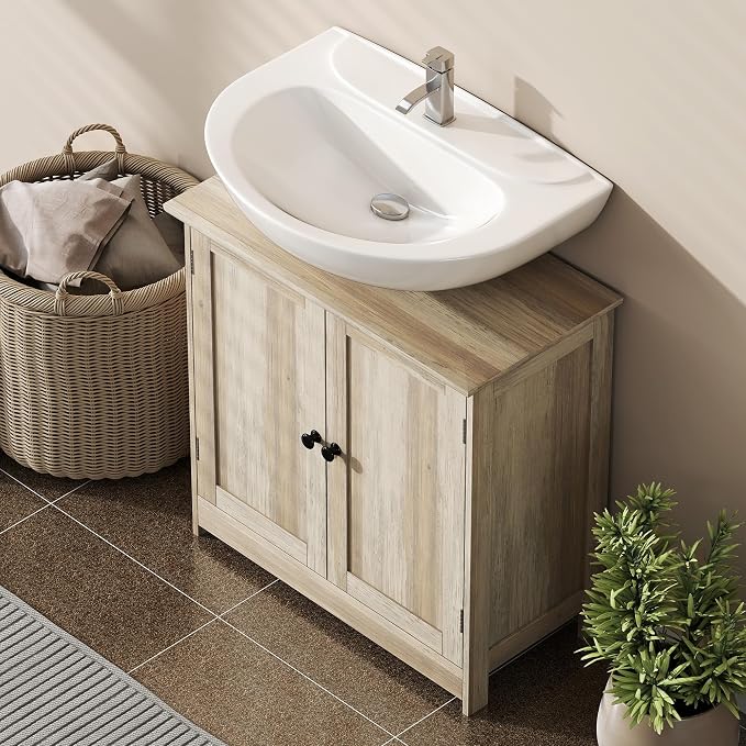 HOMCOM Under Sink Bathroom Cabinet, Pedestal Sink Storage Cabinet - Image 8