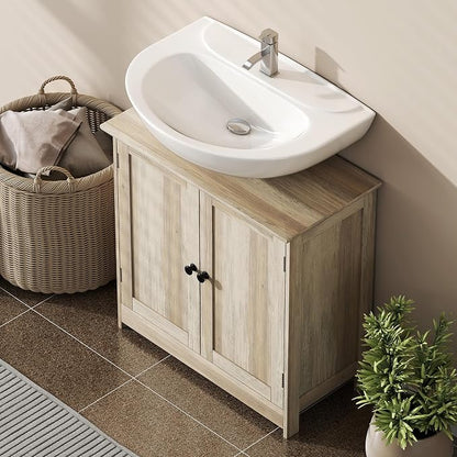 HOMCOM Under Sink Bathroom Cabinet, Pedestal Sink Storage Cabinet - Image 8