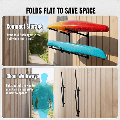 2-Tier Foldable Kayak Wall Mount Rack | Space-Saving Swing-Away Design - Image 3