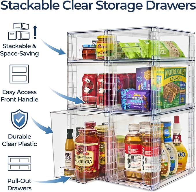 Sorbus Stackable Clear Storage Drawers, 6 Pack Pull-Out Organizer Bins – - Image 5