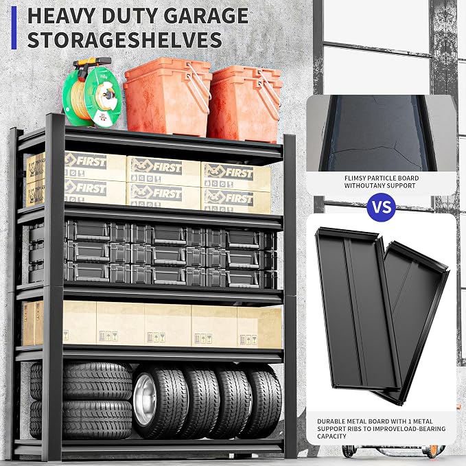 Heavy Duty Garage Shelving Unit, 5 Tier Adjustable Shelving Units - Image 5