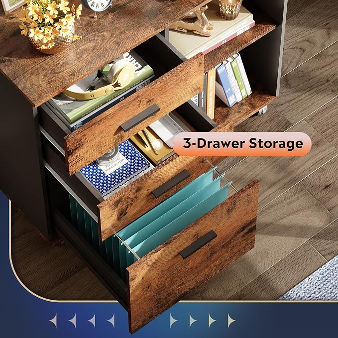 DEVAISE 3-Drawer Mobile File Cabinet, Lateral Filing Cabinet, Rustic Brown | - Image 5