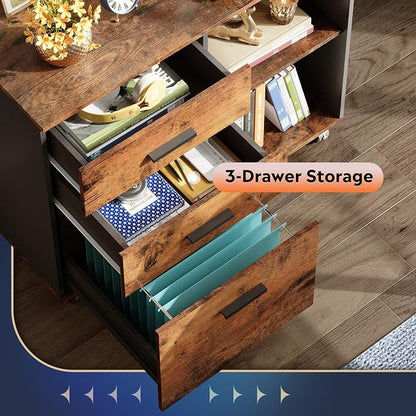 DEVAISE 3-Drawer Mobile File Cabinet, Lateral Filing Cabinet, Rustic Brown | - Image 5