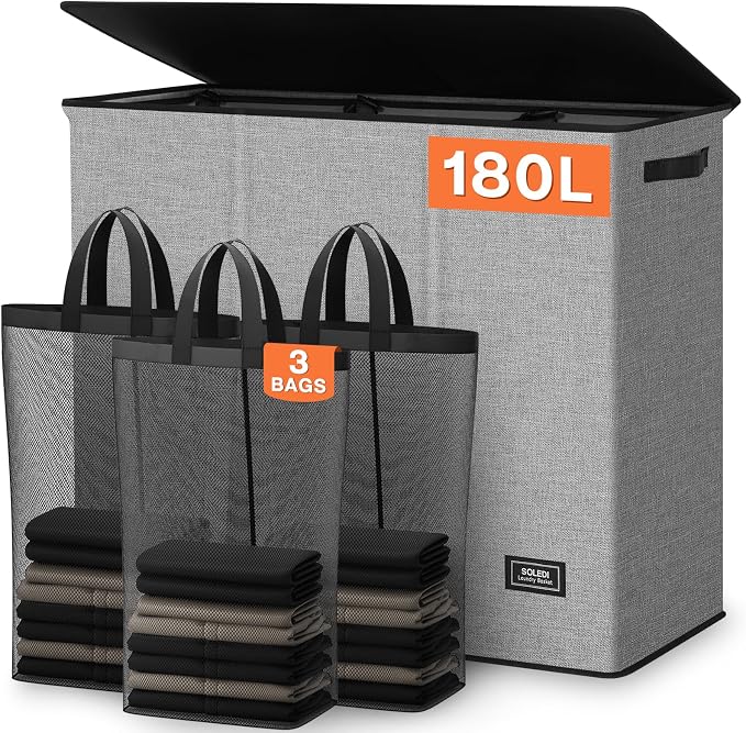 SOLEDI 180L Laundry Hamper 3 Section, Extra Large Laundry Hamper by SOLEDI