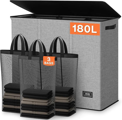 SOLEDI 180L Laundry Hamper 3 Section, Extra Large Laundry Hamper by SOLEDI