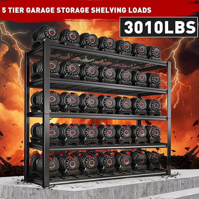 REIBII 48.2'' W Garage Shelving, 3010LBS Storage Shelves Heavy Duty, 5 Tier - Image 3