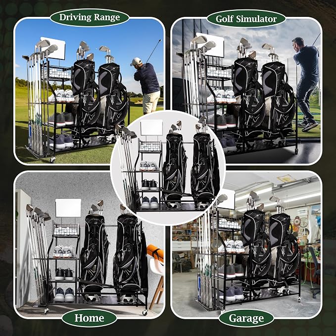 Heavy-Duty Golf Storage Rack for Garage – Holds 2 Golf Bags – Freestanding - Image 4