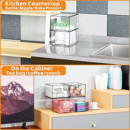 Yieach 2 Pack Clear Stackable Storage Drawers, 4.4'' Tall Acrylic Drawer - Image 8