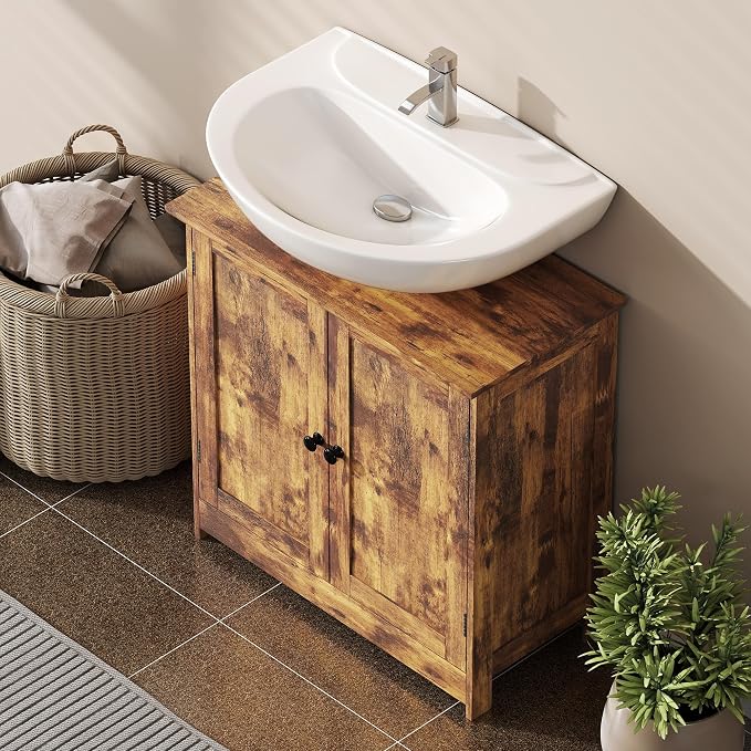 HOMCOM Under Sink Bathroom Cabinet, Pedestal Sink Storage Cabinet - Image 8