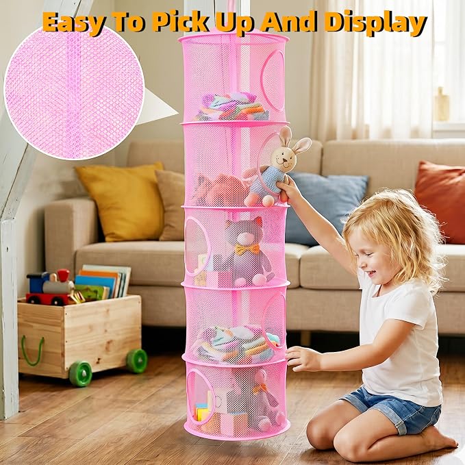 Hanging Stuffed Animal Storage Hammock Net 5 Tiers, Holds Plushies, Foldable - Image 5