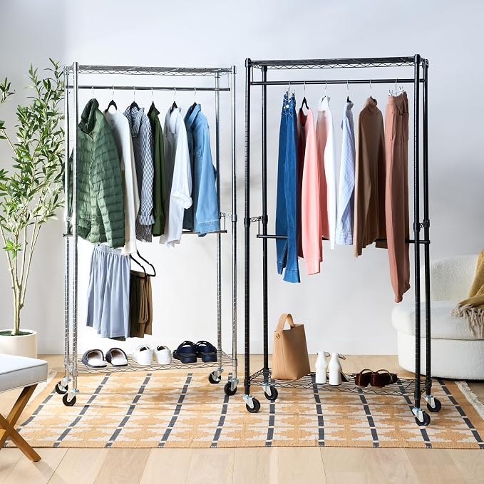 Amazon Basics Adjustable, Double Hanging Rod Garment Rolling Closet Organizer - Image 4