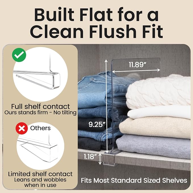 6- Pack Clear Acrylic Shelf Dividers-Non-Slip Closet Organizers - Image 4