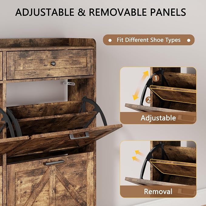 Shoe Cabinet with 3 Flip Drawers & 2 Top Drawers, Hidden Slim Shoe Rack - Image 3