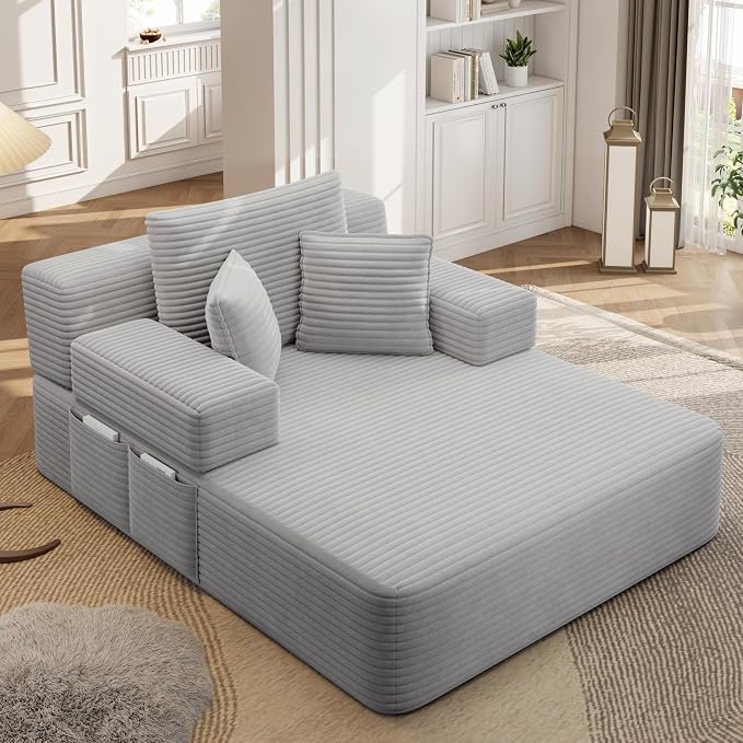 2-in-1 Convertible Chaise Lounge Indoor, 60.2" Corduroy Upholstered Chaise - Image 3