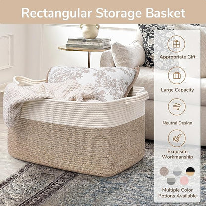 Goodpick Large Woven Blanket Basket, 21.6" x 14.9" x 11.8" Storage Baskets - Image 7