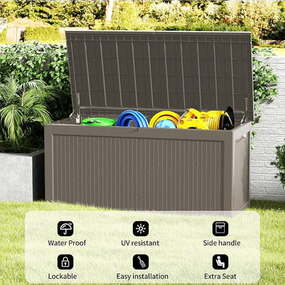 320 Gallon Deck Box, Resin Outdoor Indoor Waterproof Storage Box, Lockable - Image 5