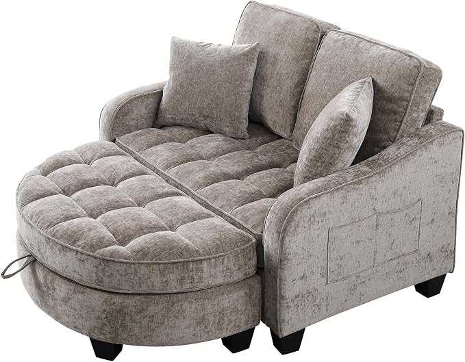 ERYE Chenille Tufted Loveseat Sofa and Ottoman Set, Tufted Recliner Sleeper - Image 10