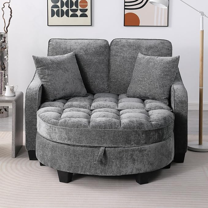 ERYE Chenille Tufted Loveseat Sofa and Ottoman Set, Tufted Recliner Sleeper - Image 5