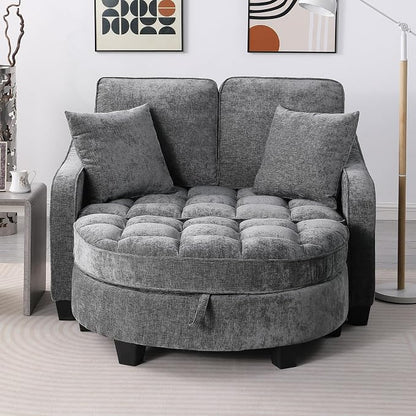 ERYE Chenille Tufted Loveseat Sofa and Ottoman Set, Tufted Recliner Sleeper - Image 5