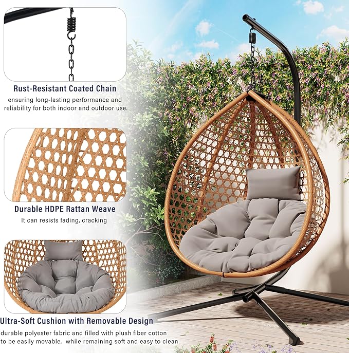 SOFTSEA Outdoor Wicker Egg Chair Hanging Basket Chair - Image 5
