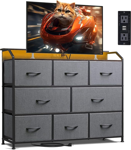 WLIVE Dresser for Bedroom, 8 Drawer LED Dresser by WLIVE