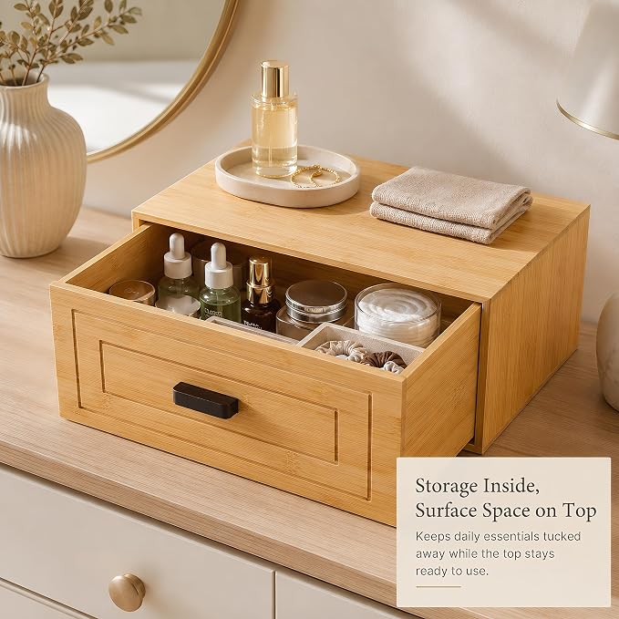 Kingrol Bamboo Storage Drawer, Stackable Single Drawer Organizer - Image 3