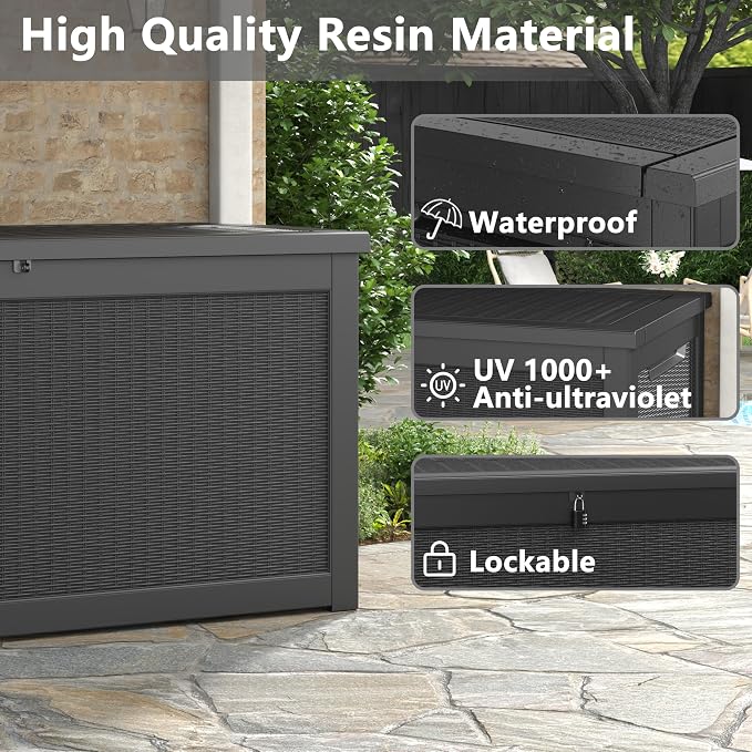 260 Gallon Resin Deck Box, Large Indoor and Outdoor Storage Box, Weatherproof - Image 4