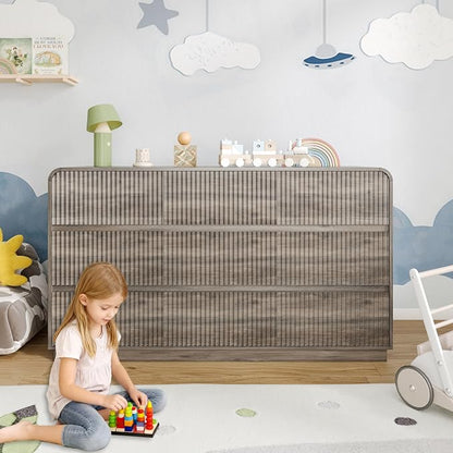 Dresser for Bedroom with 9 Drawers, Fluted Chest of Drawers with Round Curved - Image 7