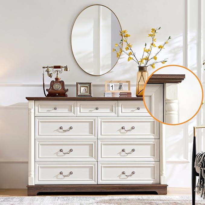 Farmhouse 9 Drawer Dressers for Bedroom, Big Dressers - Image 4