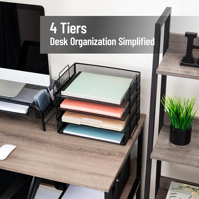 Mind Reader Stackable Paper Tray, Desktop Organizer, File Storage, Metal Mesh - Image 2