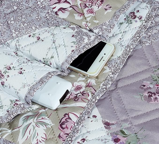 Brilliant Sunshine Lilac Rose Patchwork Couch Armrest 5 Pockets Organizer - Image 4